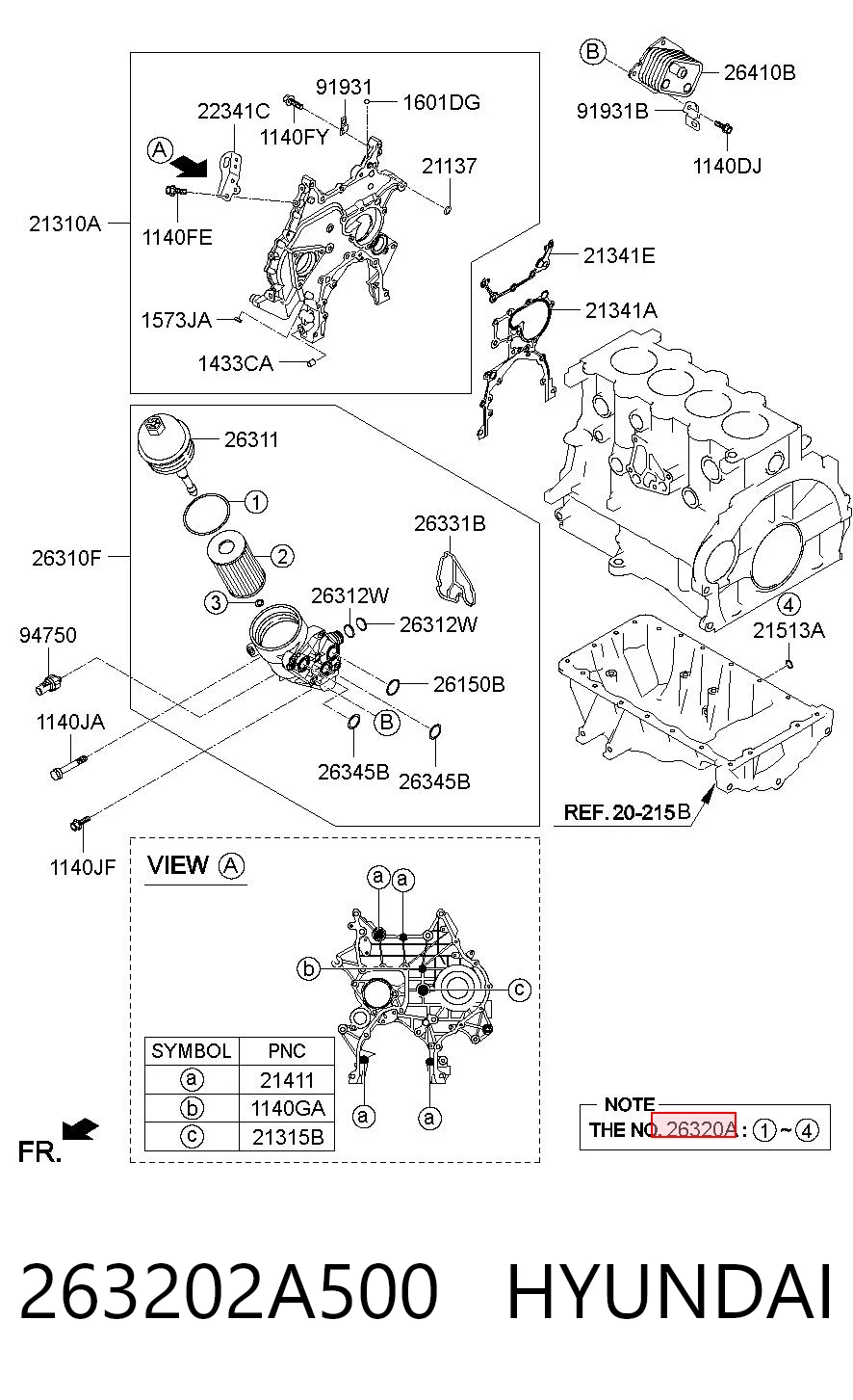 263202A500 Hyundai/Kia Filtro de óleo