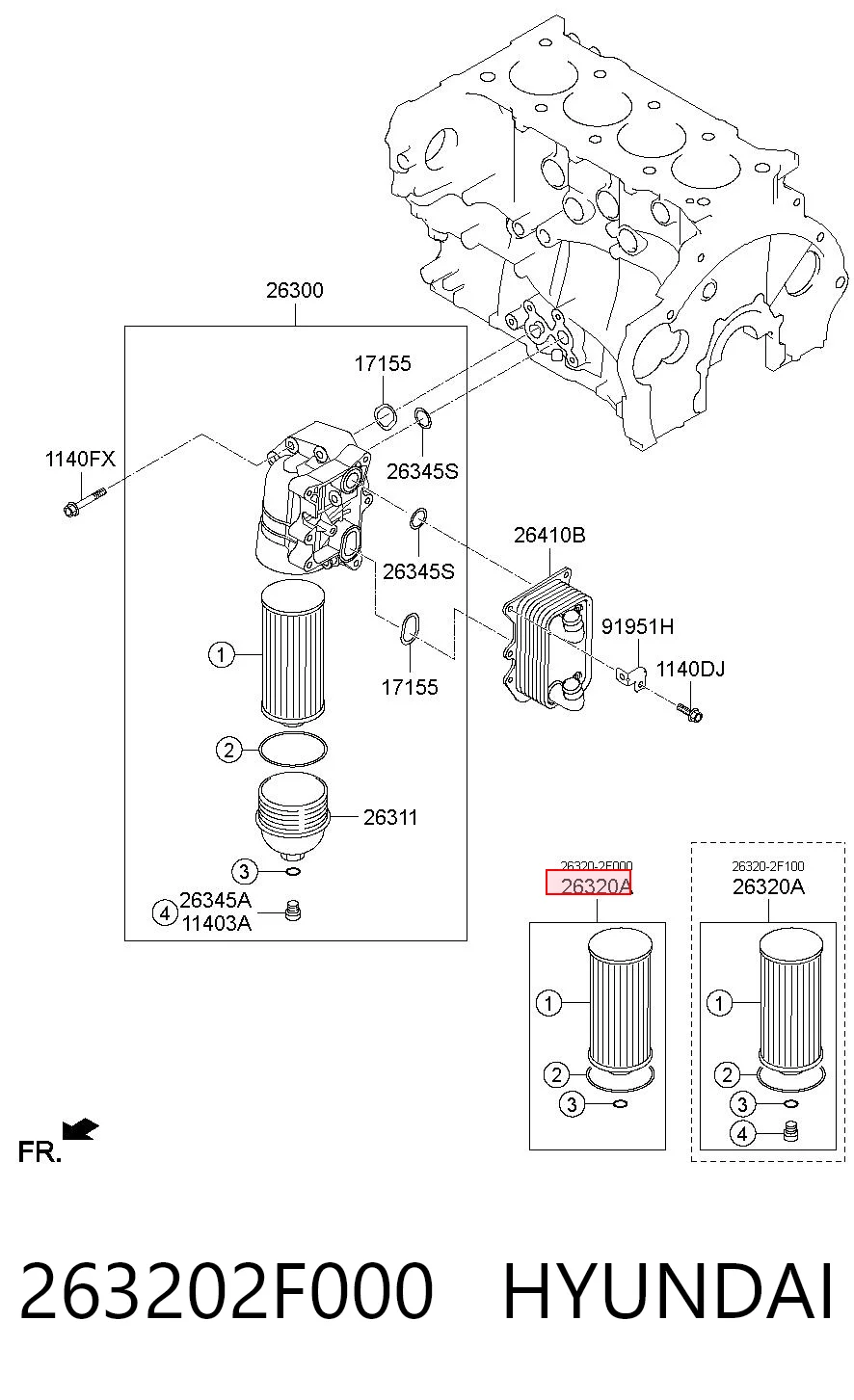 263202F000 Hyundai/Kia Filtro de óleo