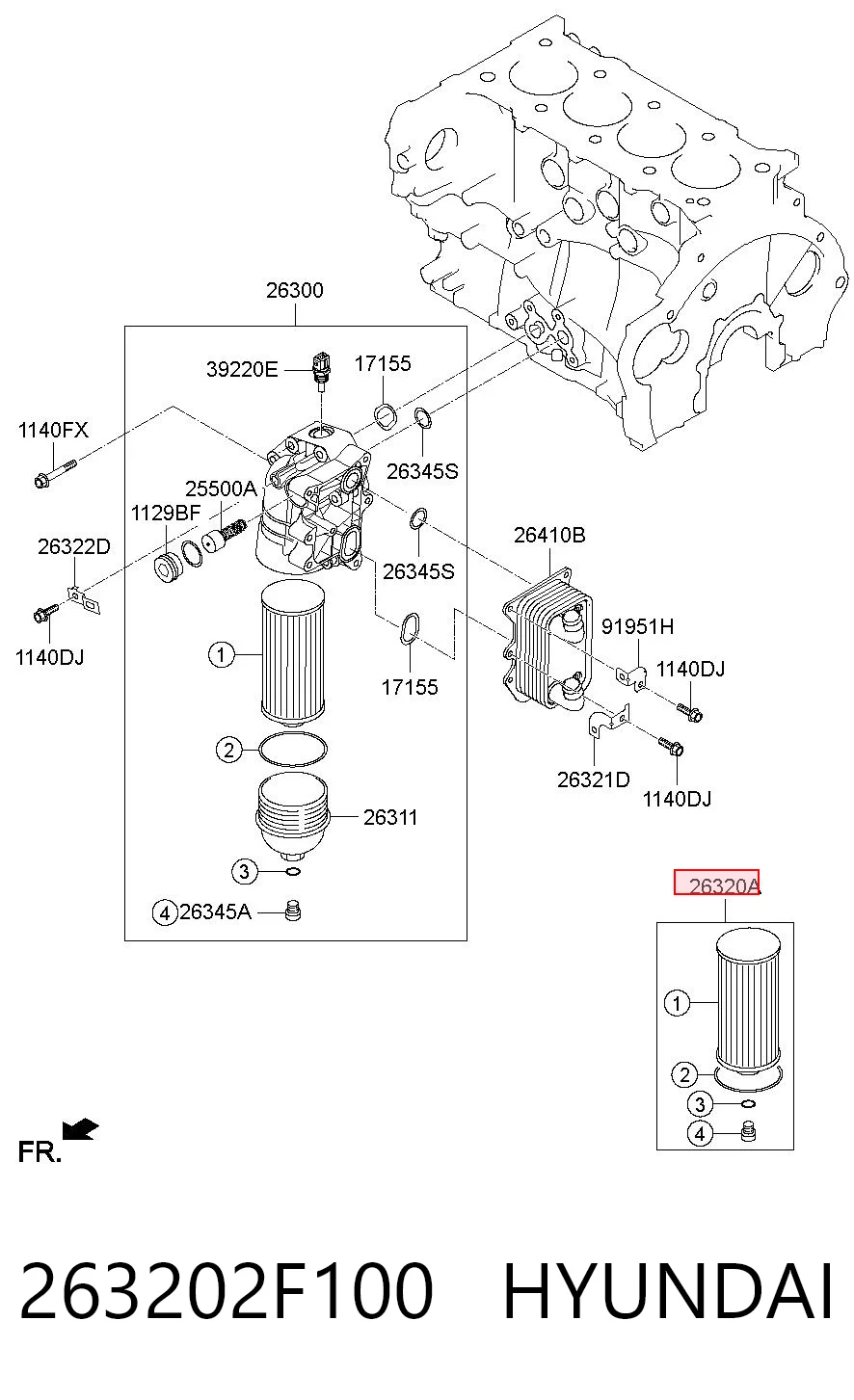 263202F100 Hyundai/Kia Filtro de óleo