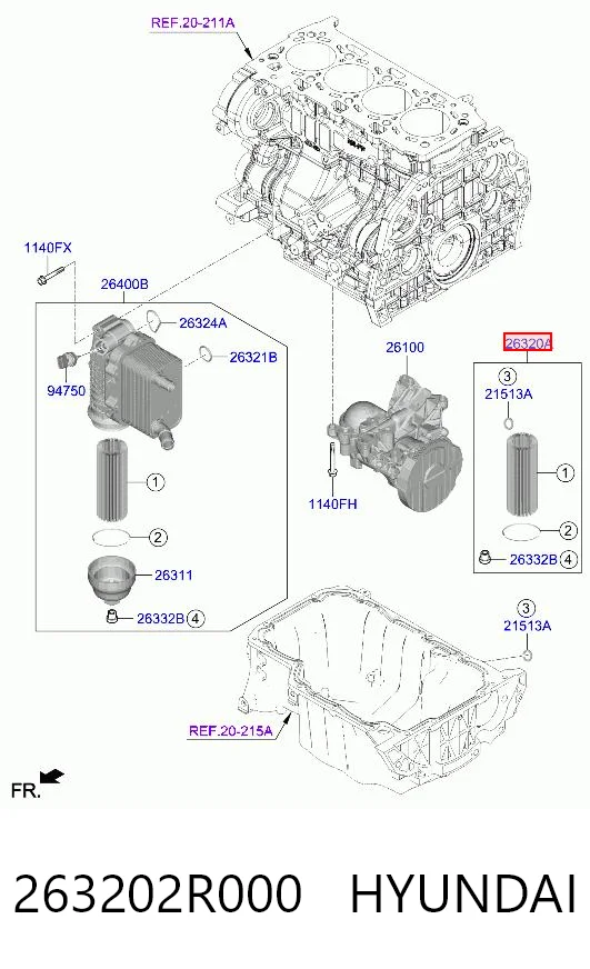 263202R000 Hyundai/Kia Filtro de óleo