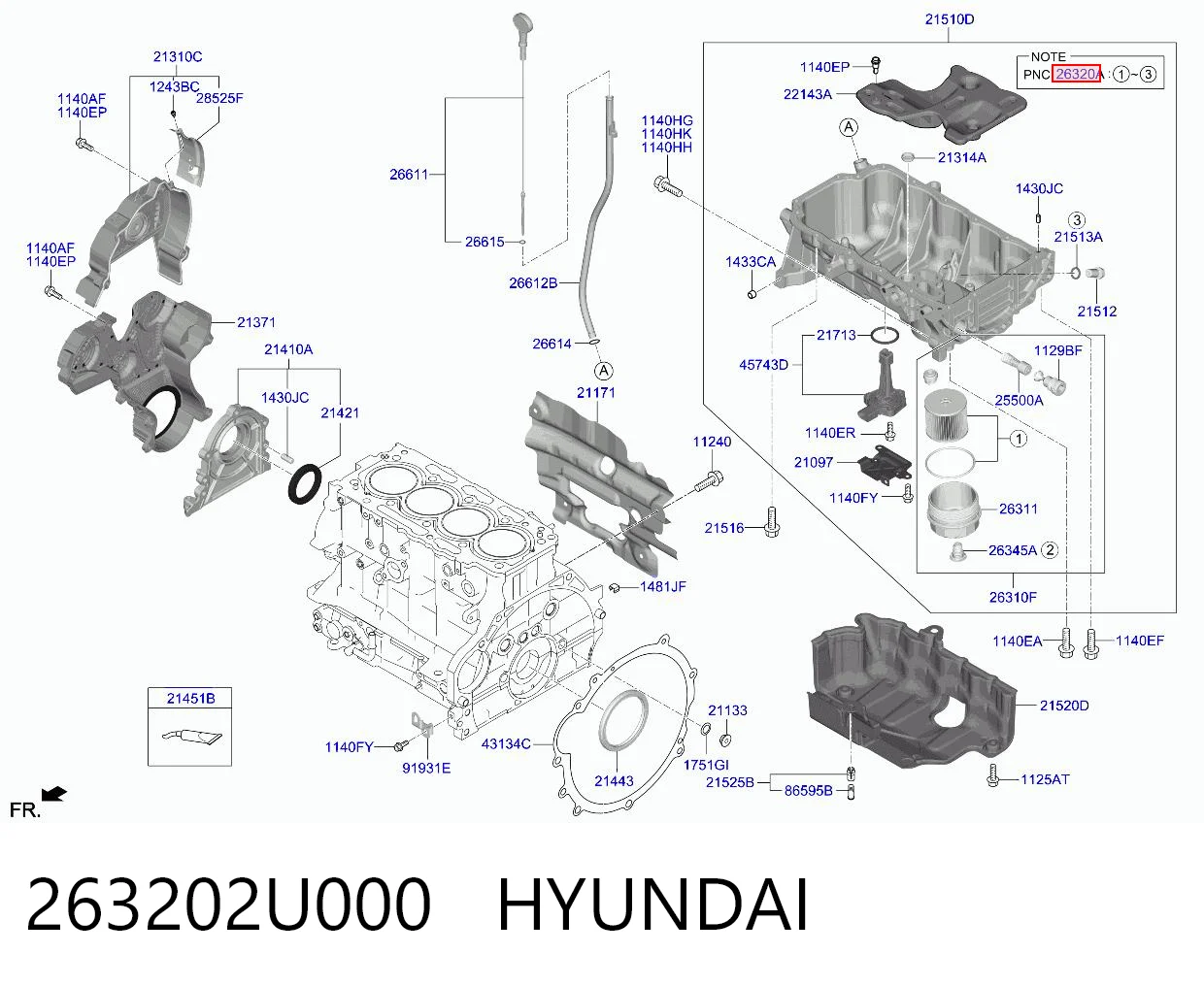 263202U000 Hyundai/Kia Filtro de óleo