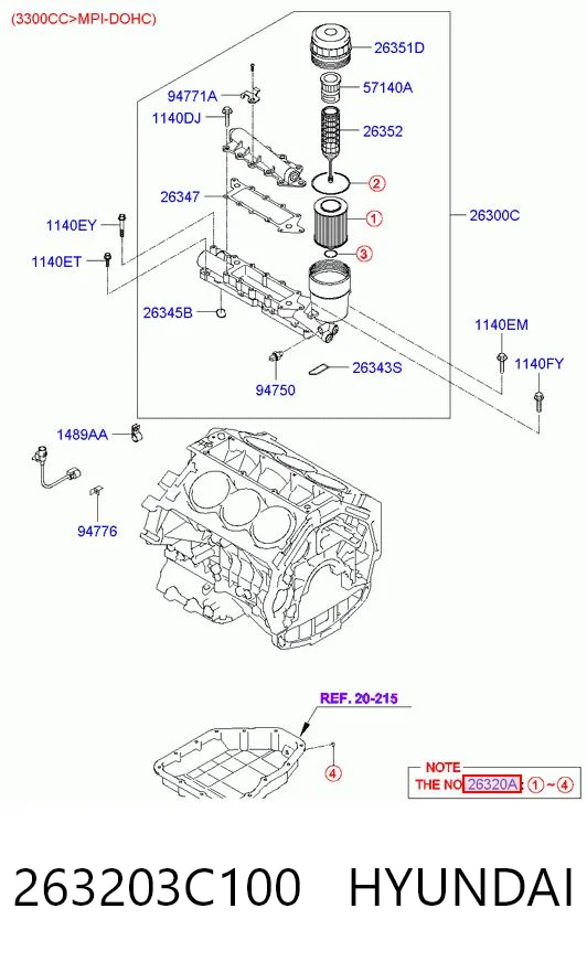 263203C100 Hyundai/Kia Filtro de óleo