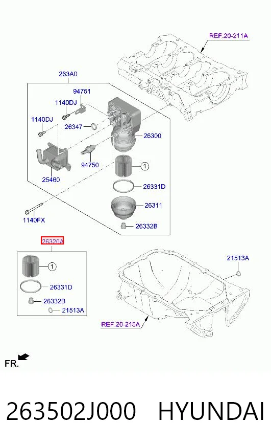 263502J000 Hyundai/Kia Filtro de óleo