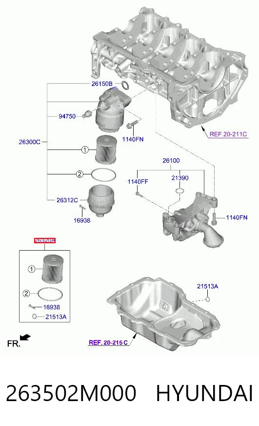 263502M000 Hyundai/Kia Filtro de óleo