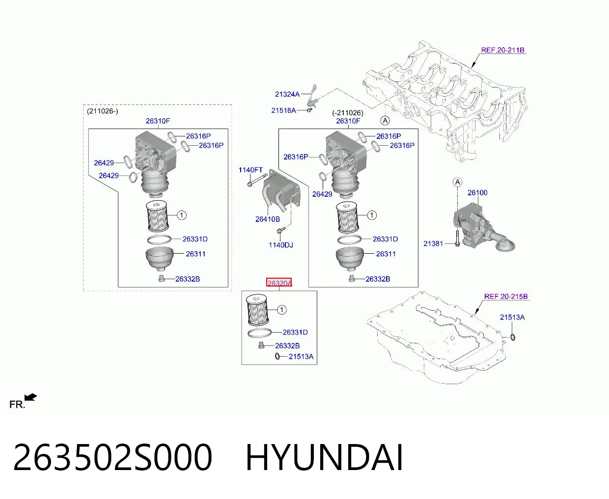 263502S000 Hyundai/Kia Filtro de óleo