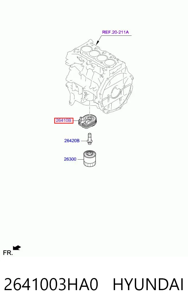 2641003HA0 Hyundai/Kia Radiador de óleo (frigorífico), debaixo de filtro