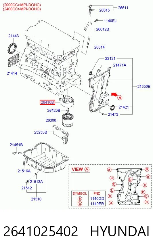 2641025402 Hyundai/Kia Radiador de óleo (frigorífico), debaixo de filtro