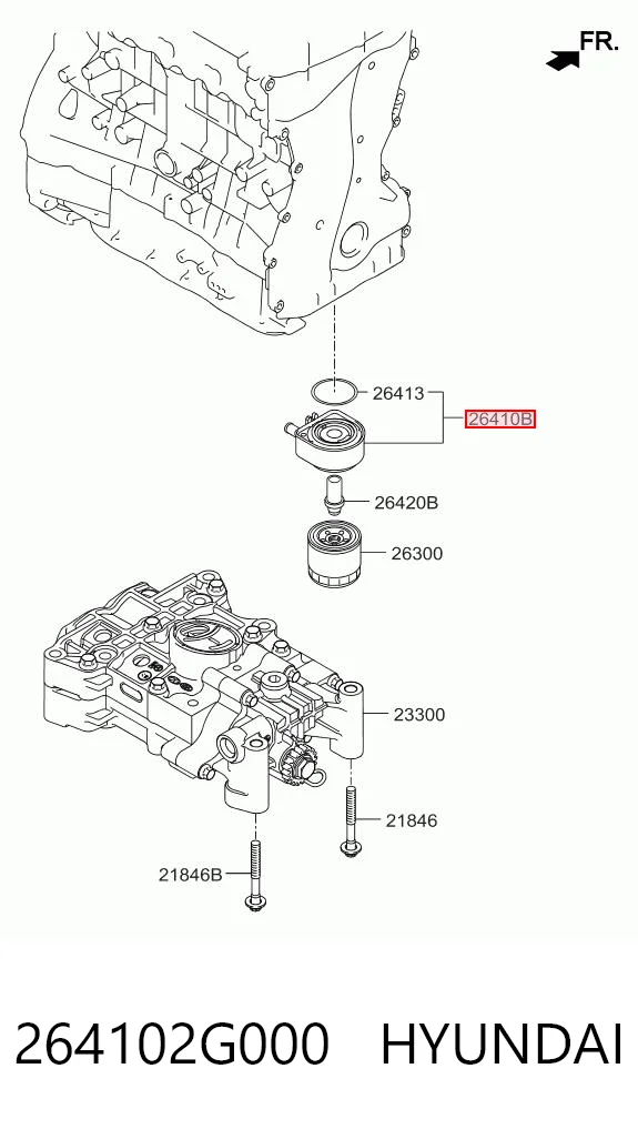 264102G000 Hyundai/Kia Radiador de óleo (frigorífico), debaixo de filtro