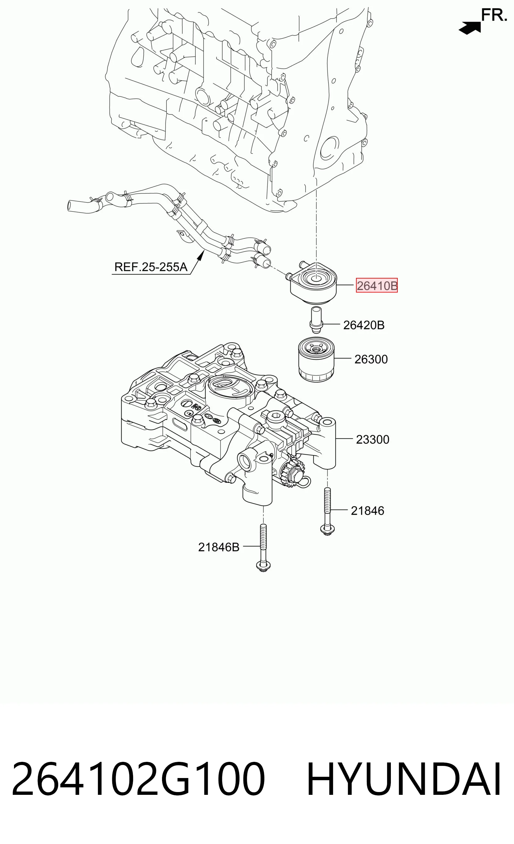 264102G100 Hyundai/Kia Radiador de óleo (frigorífico), debaixo de filtro