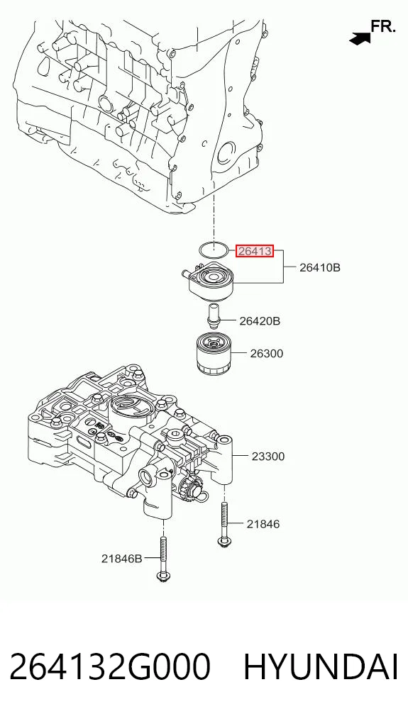 264132G000 Hyundai/Kia Vedante anular entre a caixa do filtro de óleo e o trocador de calor