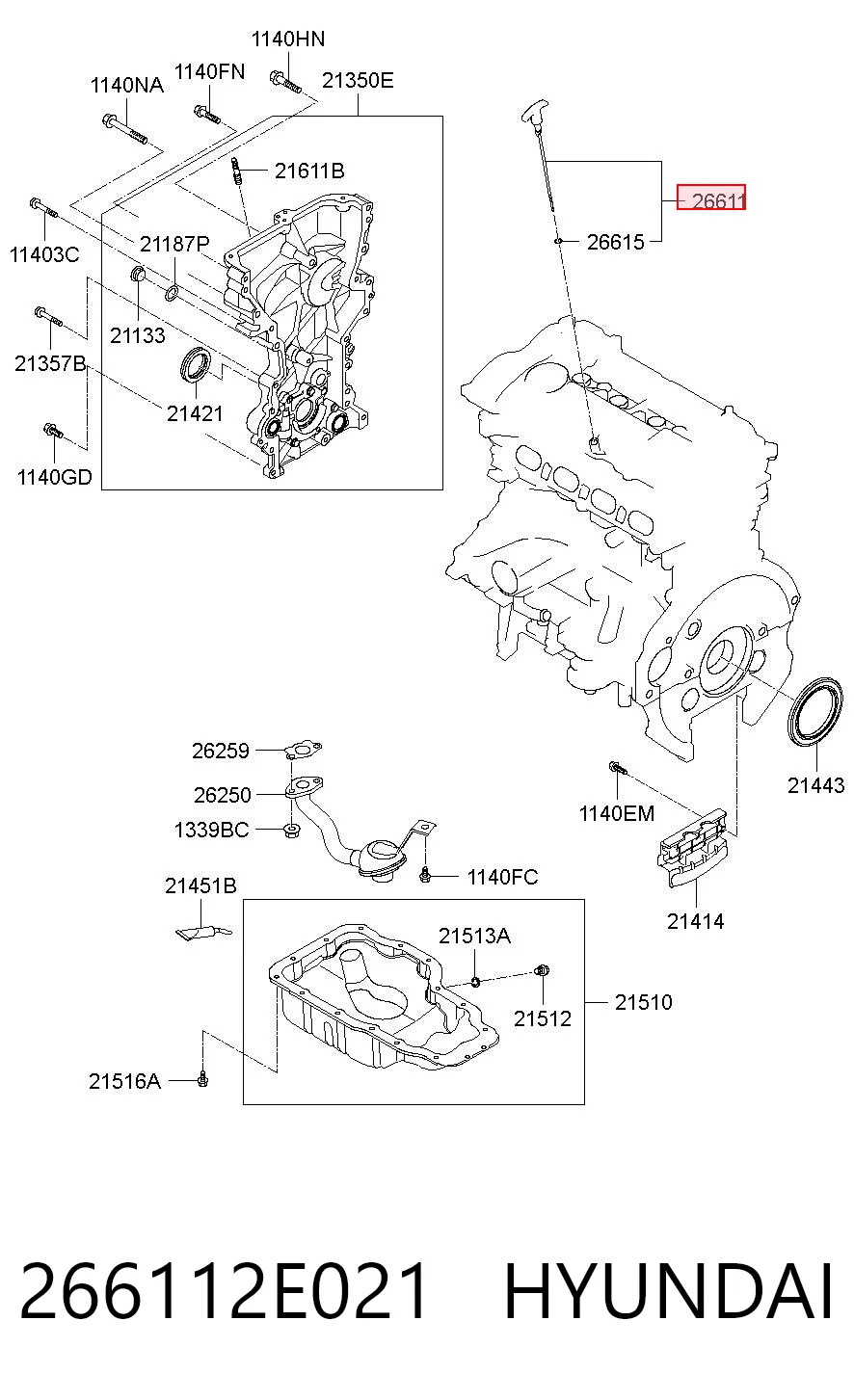 266112E021 Hyundai/Kia Sonda (indicador) do nível de óleo no motor
