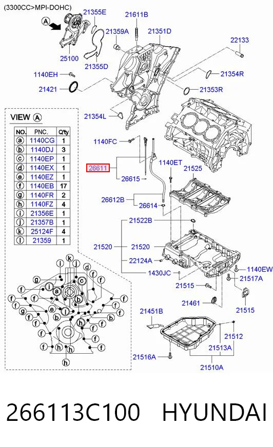 266113C100 Hyundai/Kia Sonda (indicador) do nível de óleo no motor