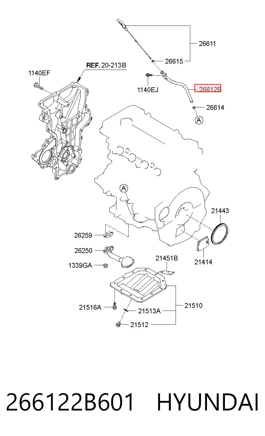 266122B601 Hyundai/Kia Guia de sonda indicador do nível de óleo no motor