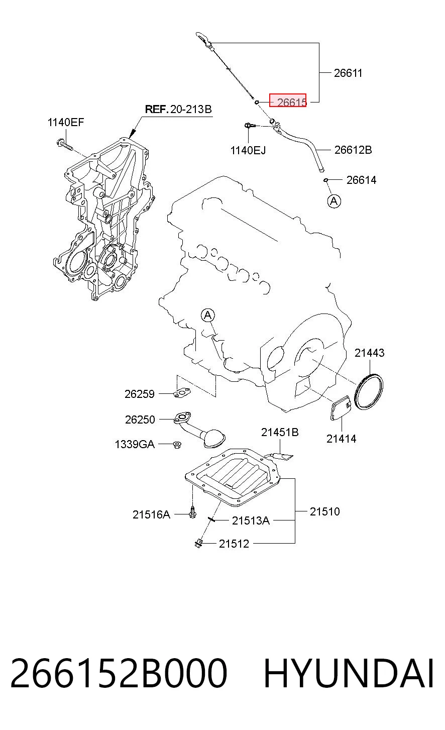 266152B000 Hyundai/Kia Anel de vedação da guia de sonda do nível de óleo de motor