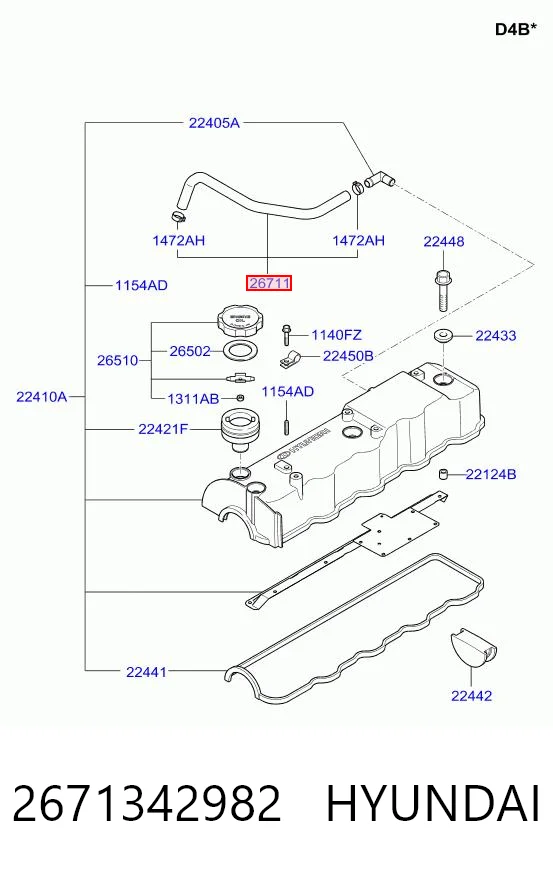 Cano derivado de ventilação de cárter (de separador de óleo) para Hyundai H-1 STAREX 