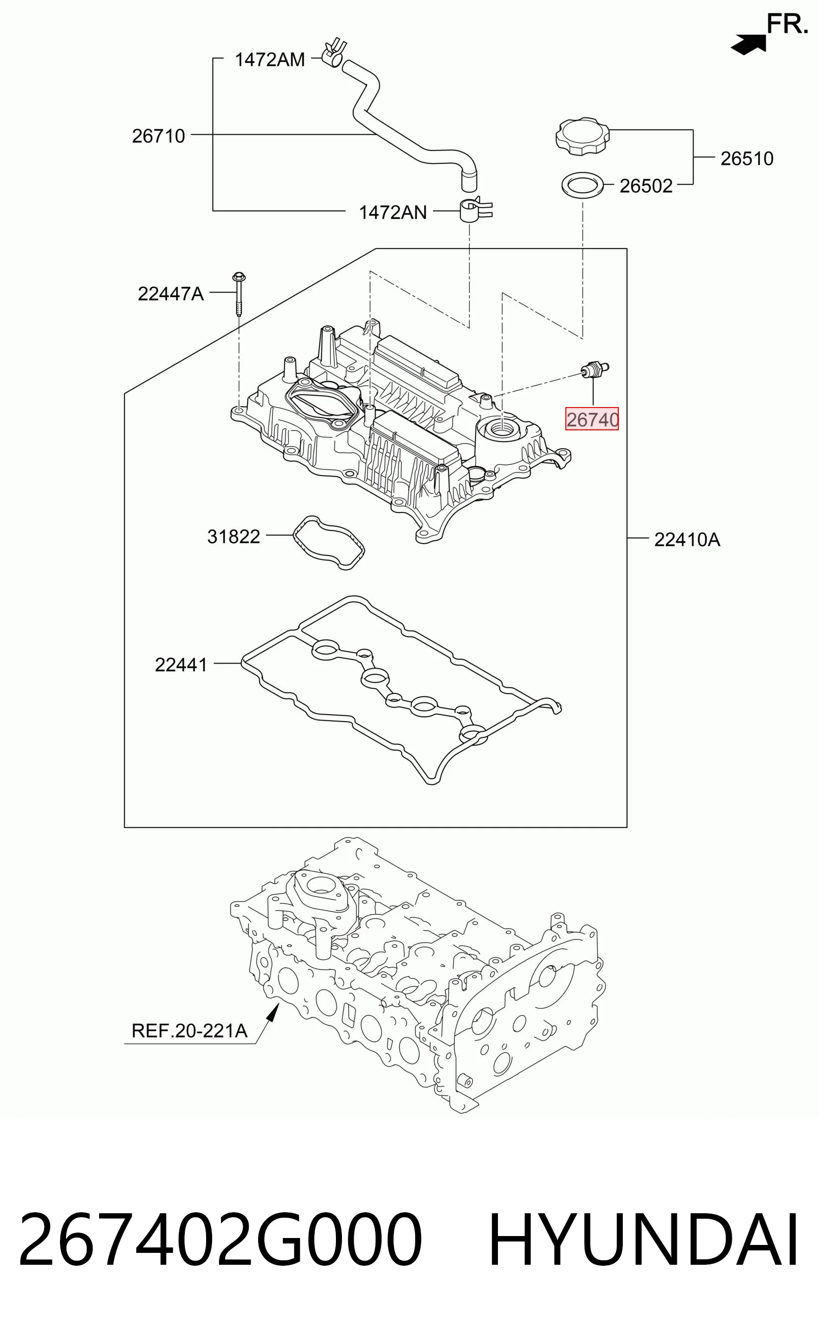267402G000 Hyundai/Kia Válvula PCV de ventilação dos gases de cárter