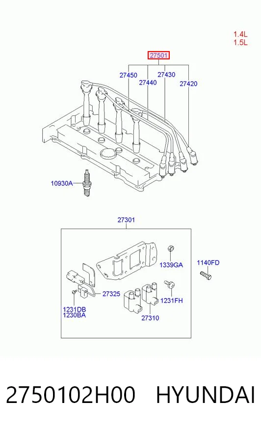 2750102H00 Hyundai/Kia Fios de alta voltagem, kit