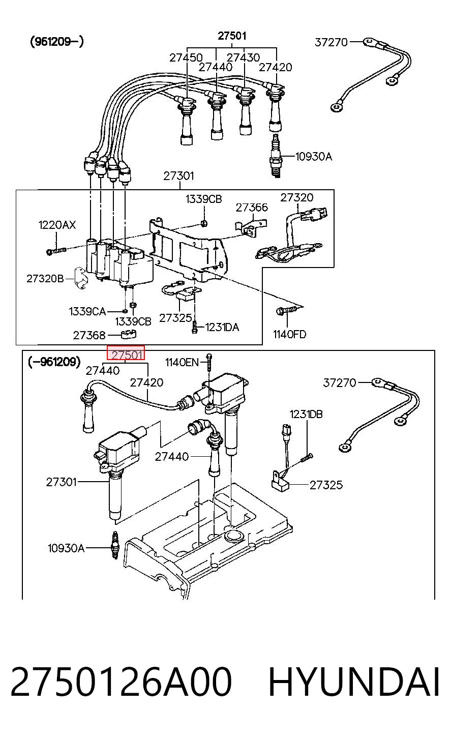 2750126A00 Hyundai/Kia Fios de alta voltagem, kit