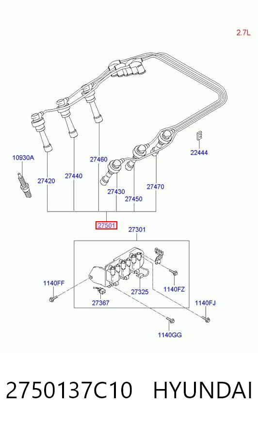 2750137C10 Hyundai/Kia Fios de alta voltagem, kit