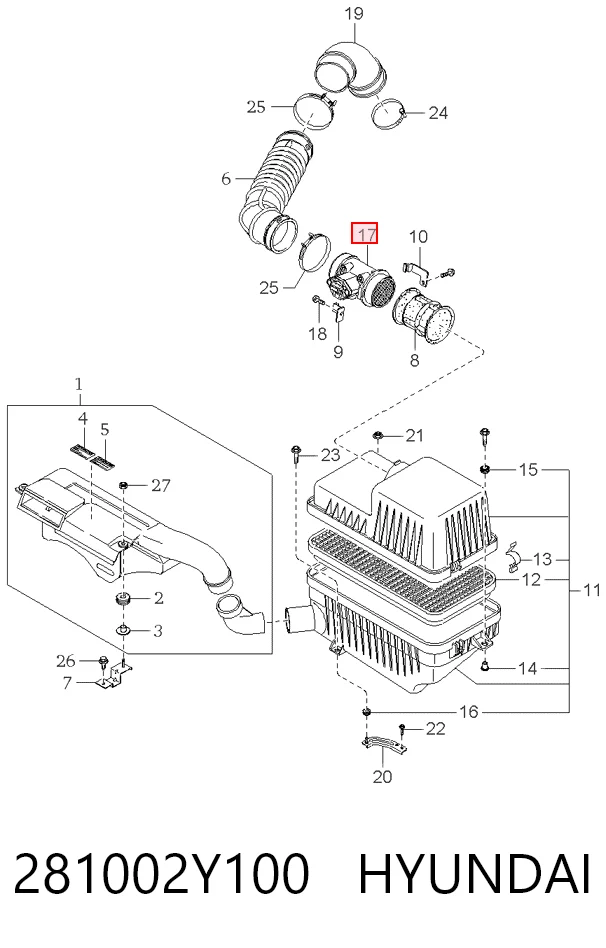  Sensor de fluxo (consumo) de ar, medidor de consumo M.A.F. - (Mass Airflow) KIA Carens I monovolume (FC) (1998 - 2002) I