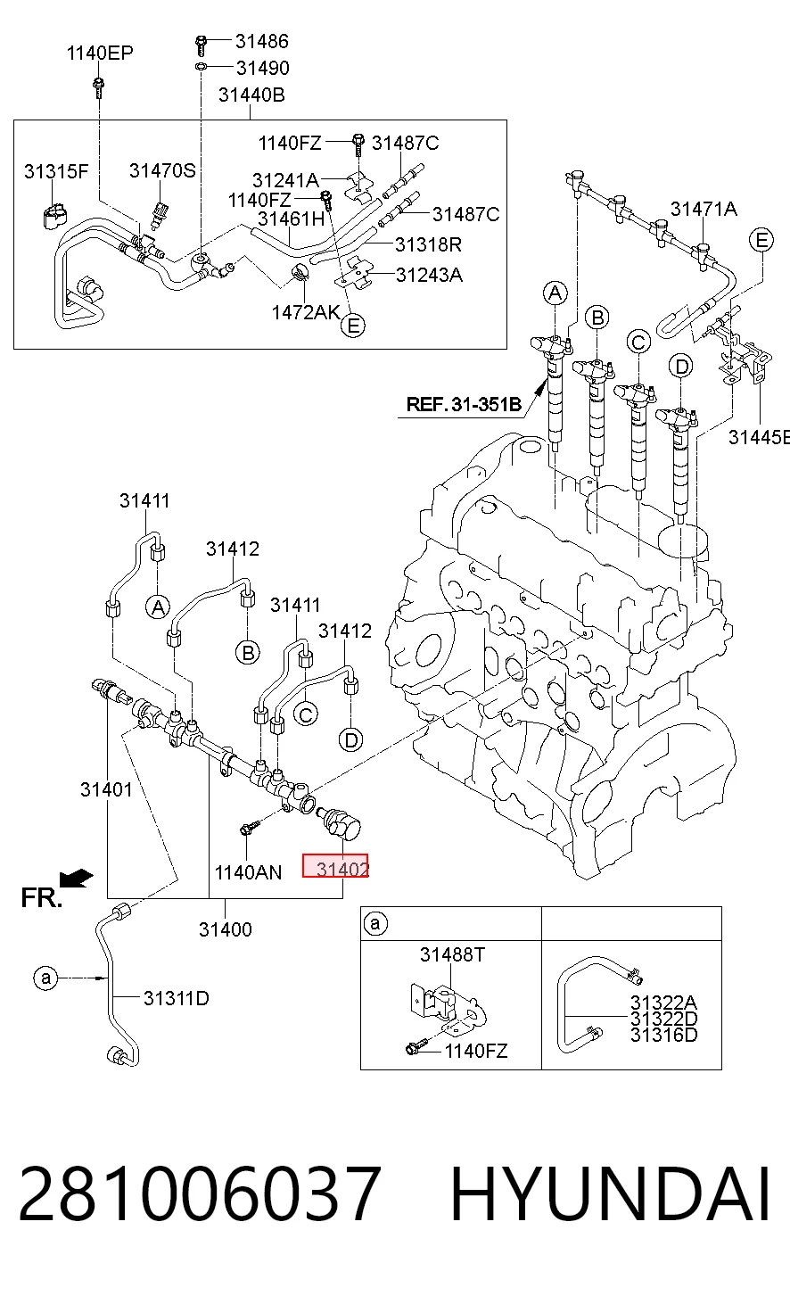 281006037 Hyundai/Kia Regulador de pressão de combustível na régua de injectores
