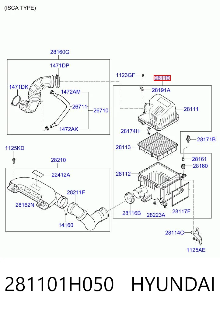 281101H050 Hyundai/Kia Caixa de filtro de ar