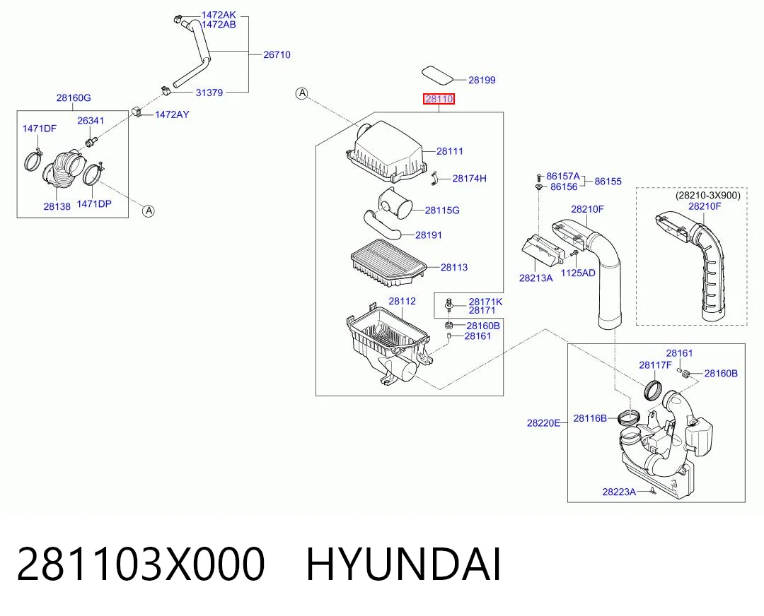 281103X000 Hyundai/Kia Caixa de filtro de ar