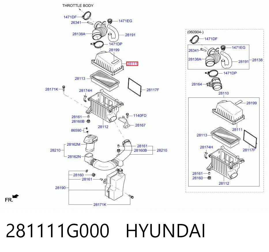 281111G000 Hyundai/Kia Caixa de filtro de ar, parte superior