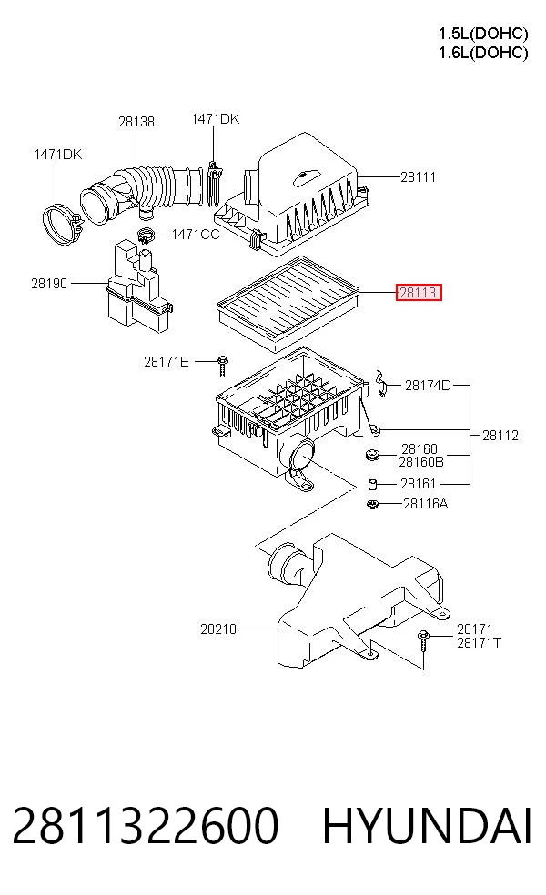 2811322600 Hyundai/Kia Filtro de ar