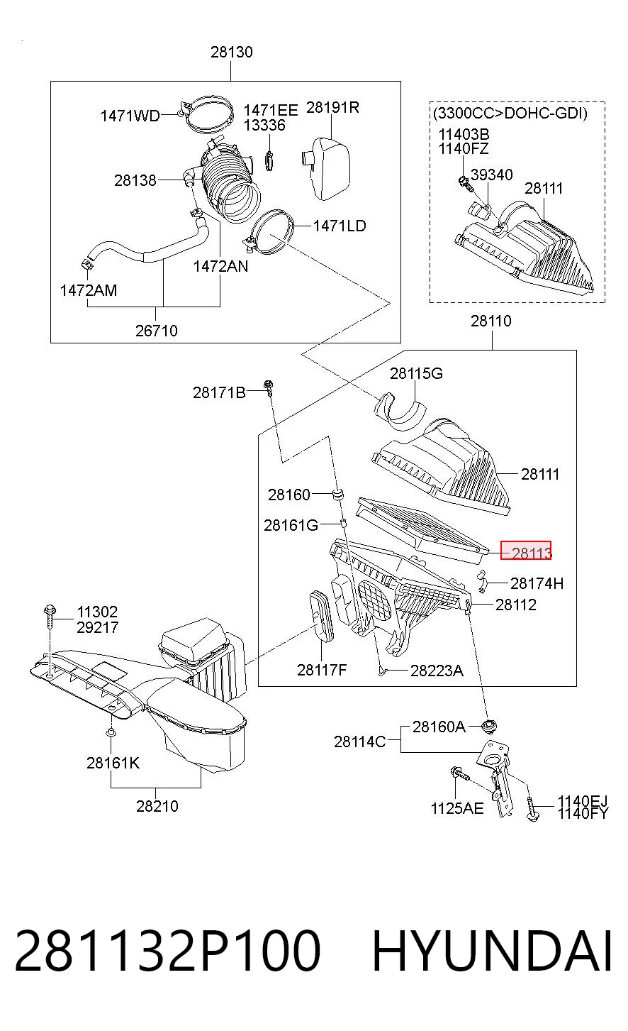 281132P100 Hyundai/Kia Filtro de ar