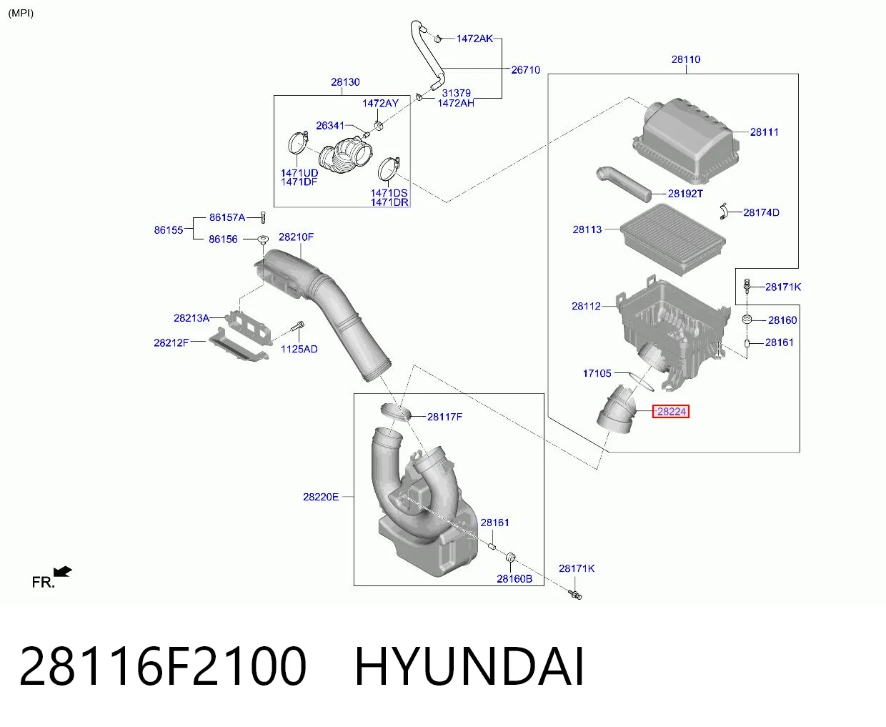 28116F2100 Hyundai/Kia Cano derivado de ar, saída de filtro de ar