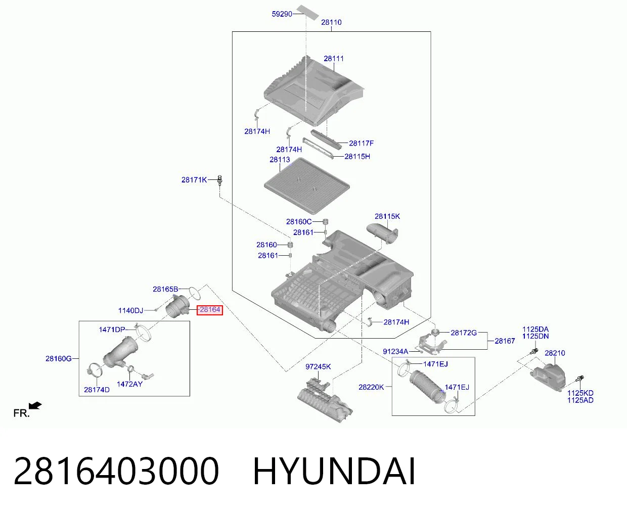 2816403000 Hyundai/Kia Sensor de fluxo (consumo) de ar, medidor de consumo M.A.F. - (Mass Airflow)