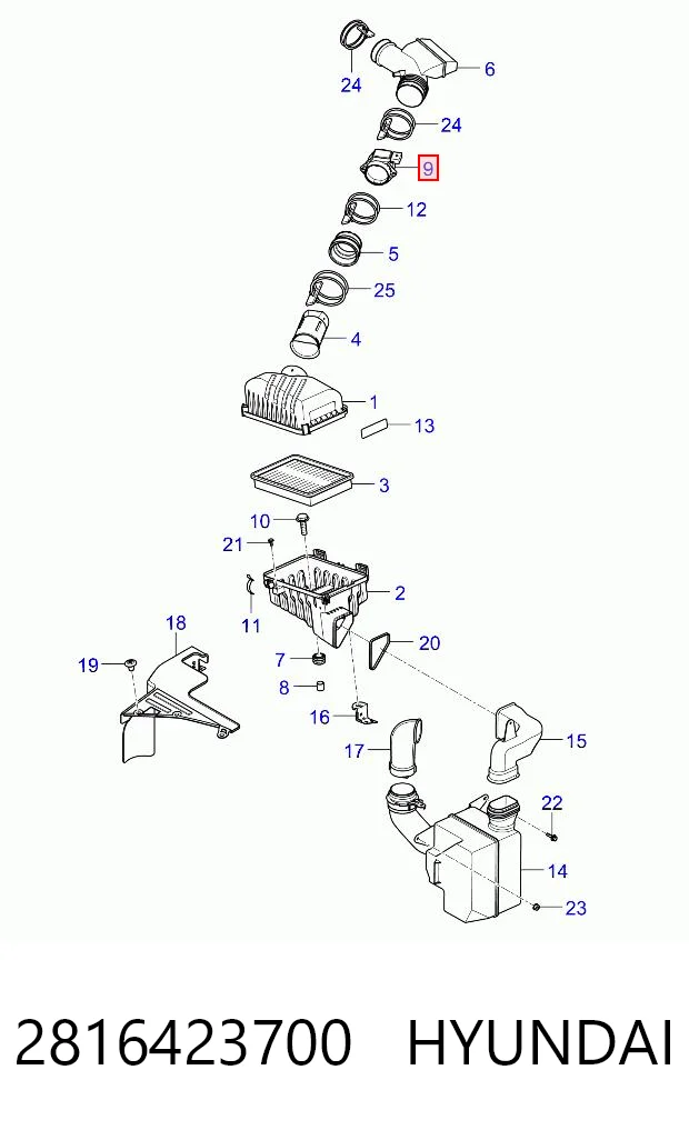 2816423700 Hyundai/Kia Sensor de fluxo (consumo) de ar, medidor de consumo M.A.F. - (Mass Airflow)
