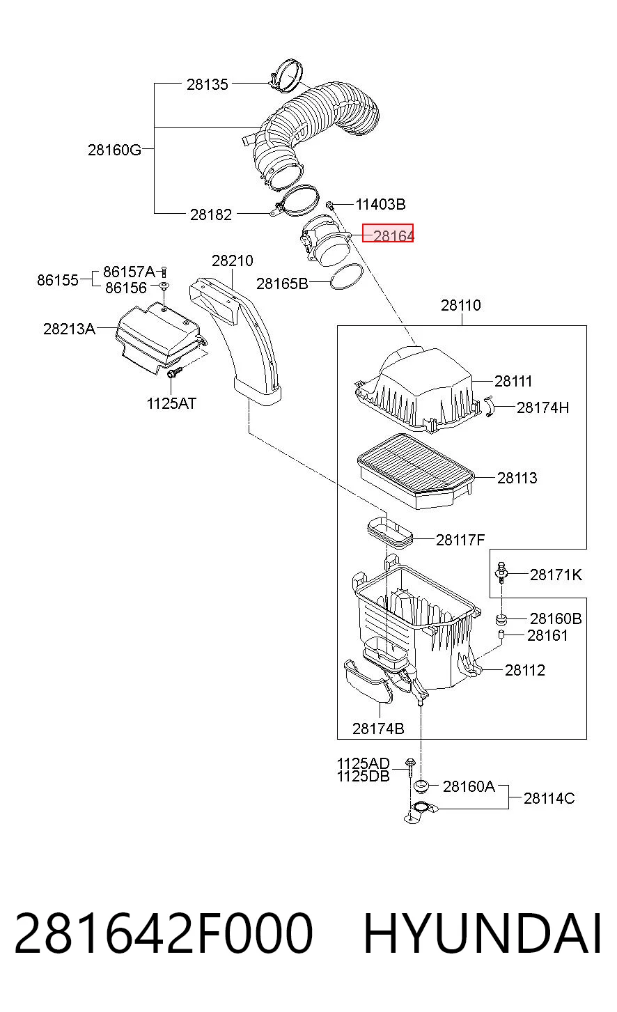 Sensor de fluxo (consumo) de ar, medidor de consumo M.A.F. - (Mass Airflow) para Hyundai Tucson II TM