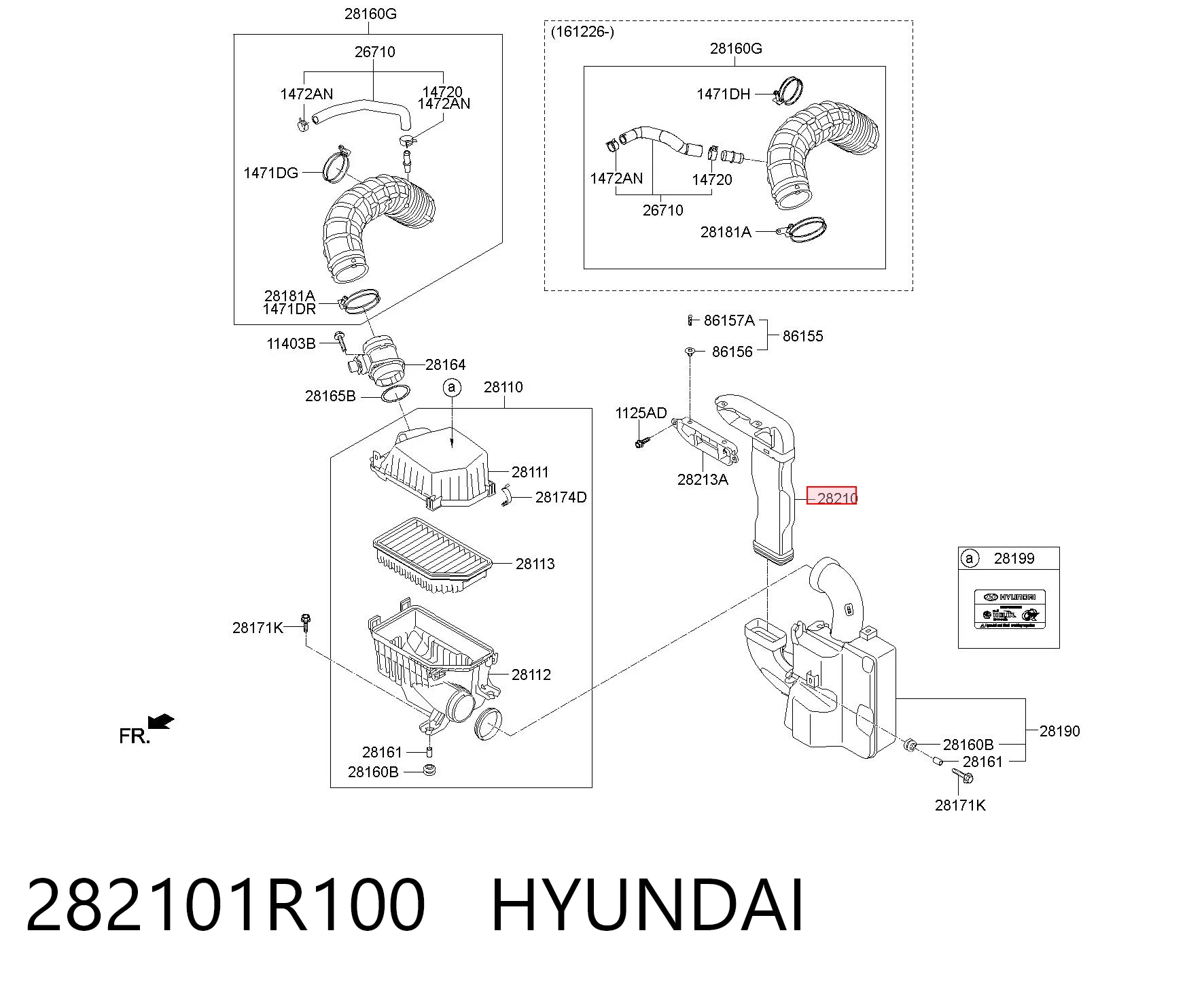 282101R100 Hyundai/Kia Tomada de ar de filtro de ar
