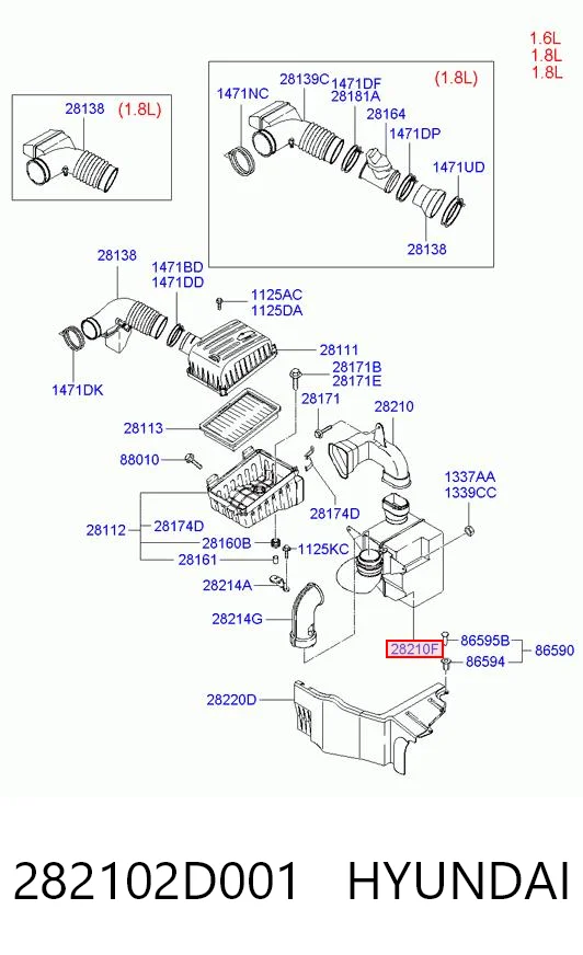 282102D001 Hyundai/Kia Ressonador de filtro de ar