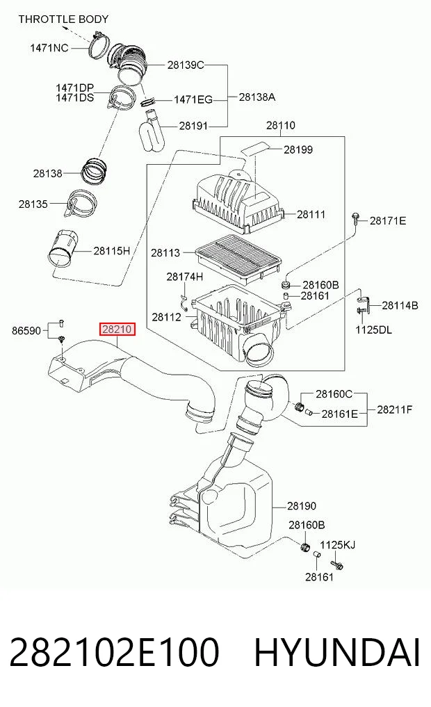 282102E100 Hyundai/Kia Cano derivado de ar, entrada de filtro de ar