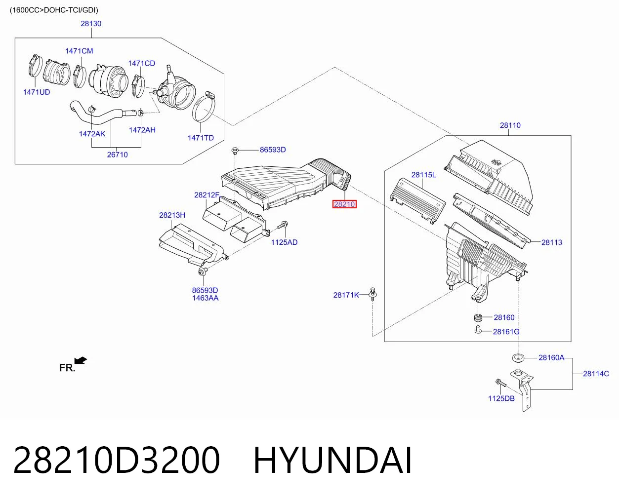 28210D3200 Hyundai/Kia Cano derivado de ar, entrada de filtro de ar