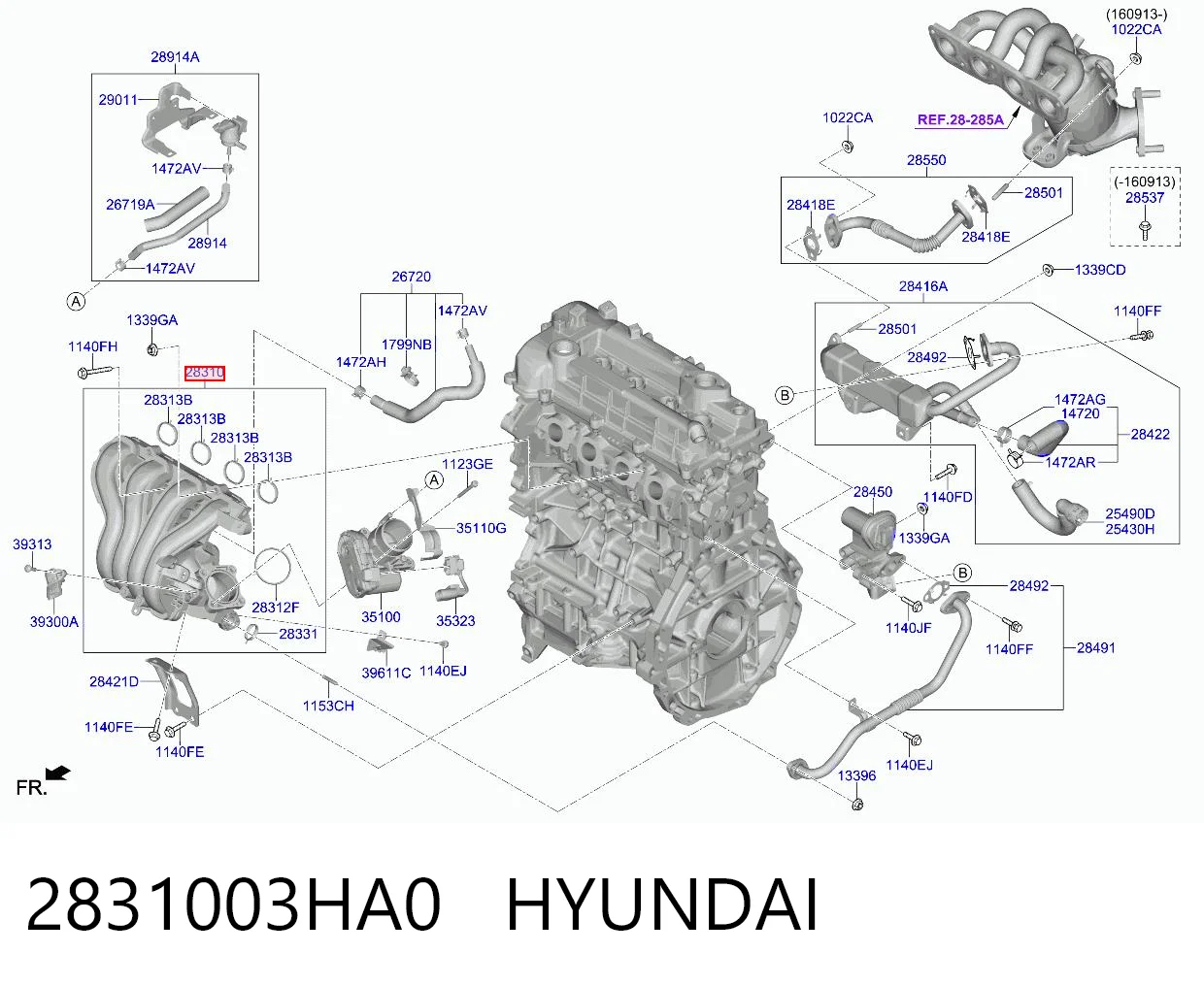 2831003HA0 Hyundai/Kia Tubo coletor de admissão