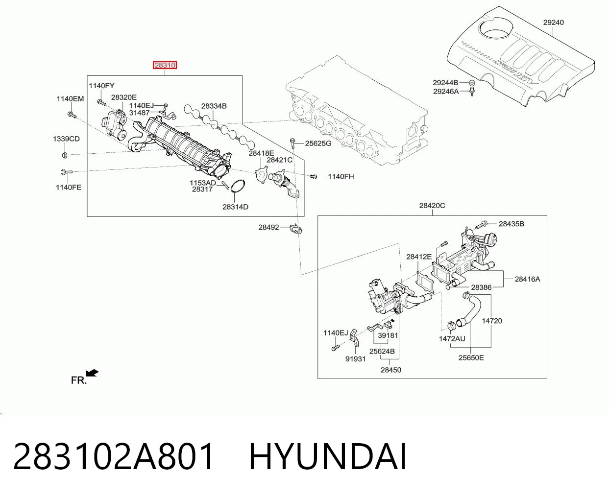 283102A801 Hyundai/Kia Tubo coletor de admissão