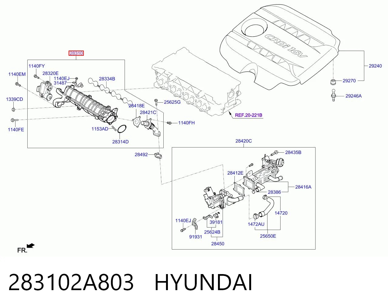 283102A803 Hyundai/Kia Tubo coletor de admissão