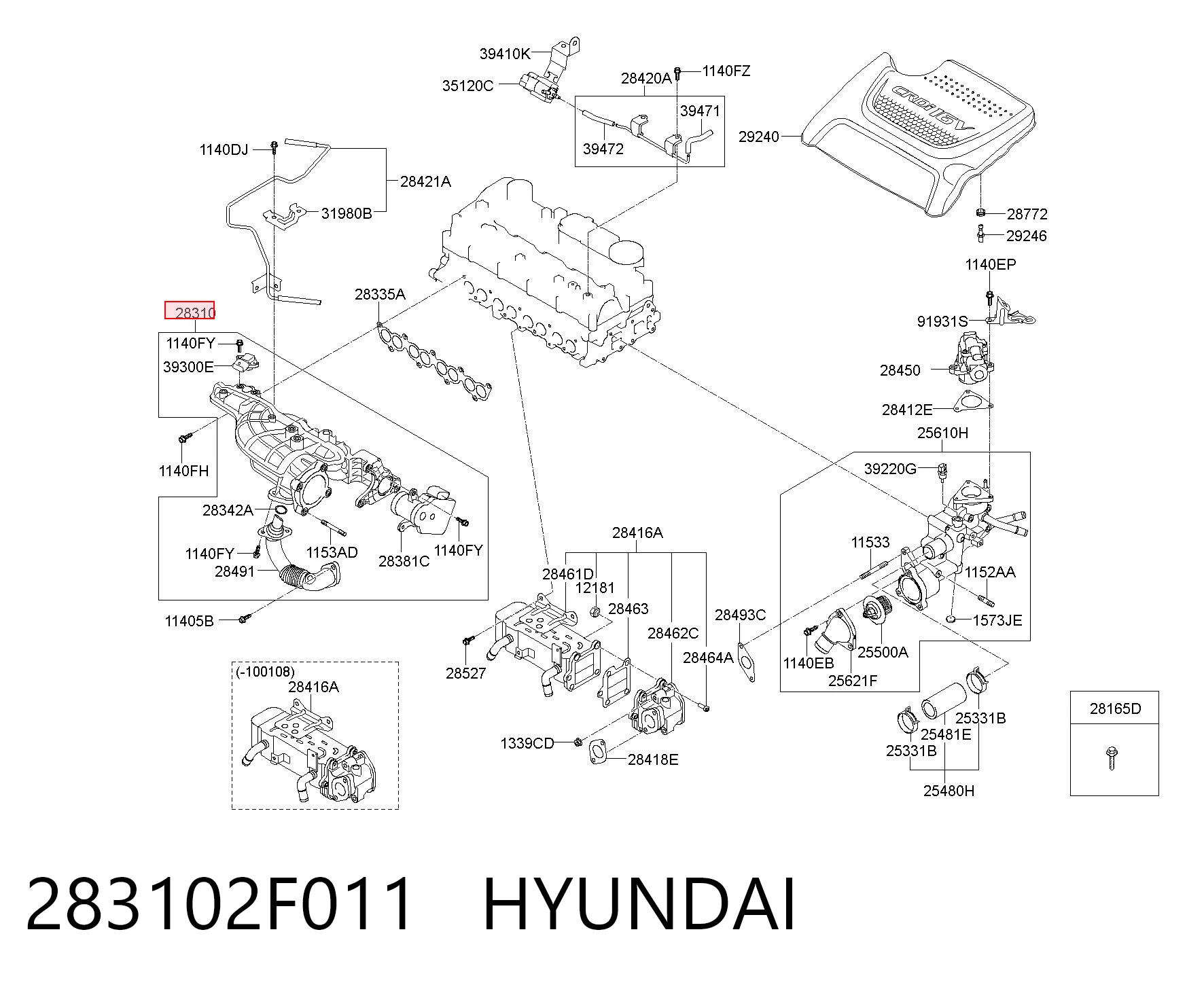 283102F011 Hyundai/Kia Tubo coletor de admissão