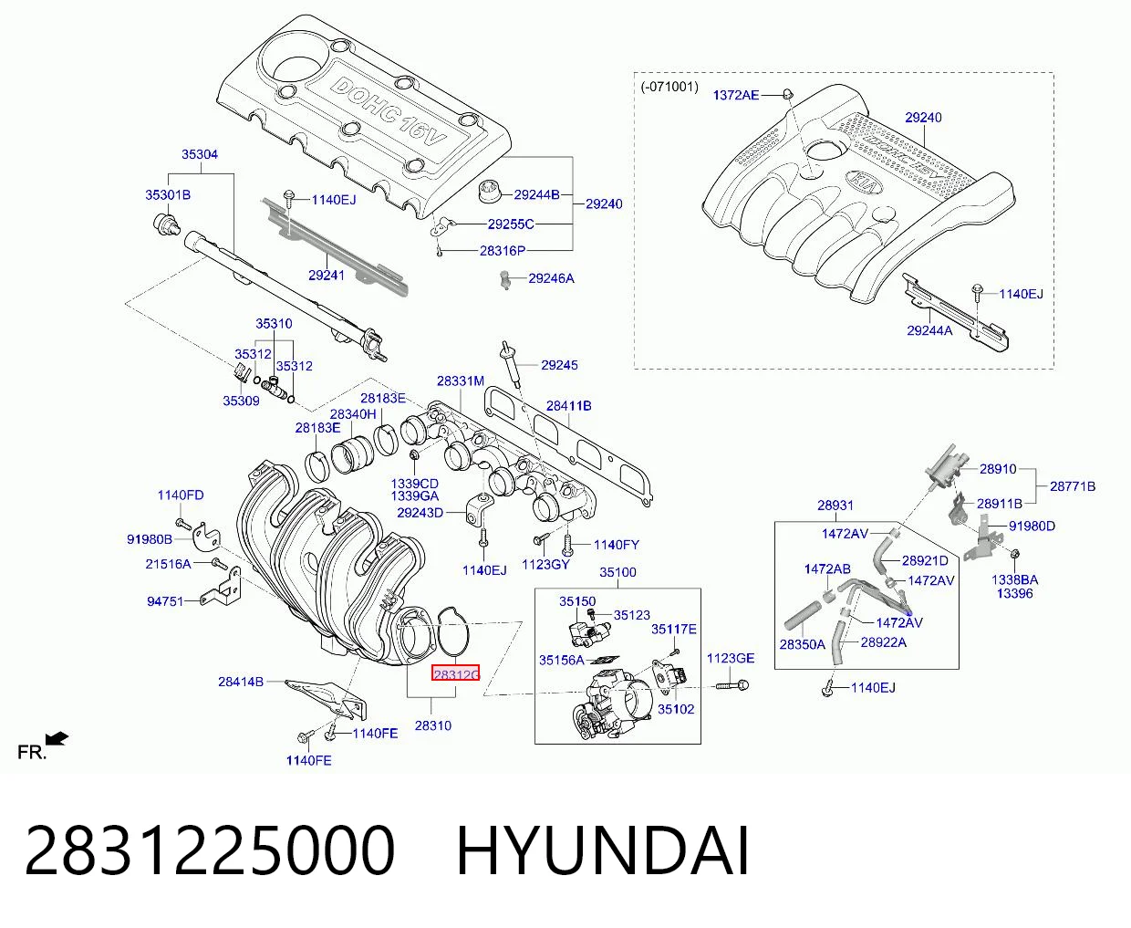 2831225000 Hyundai/Kia Vedante da válvula de borboleta