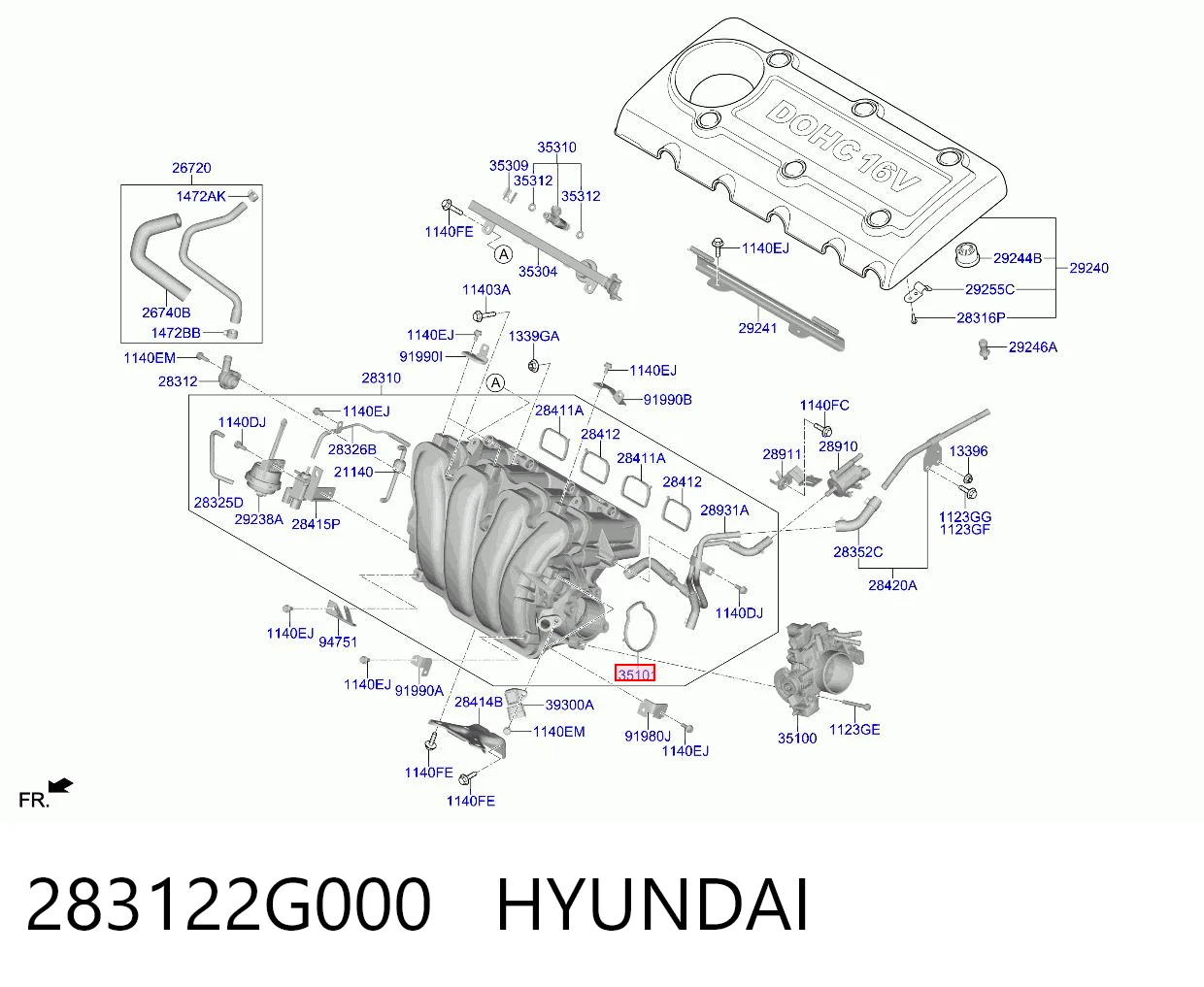 283122G000 Hyundai/Kia Vedante da válvula de borboleta