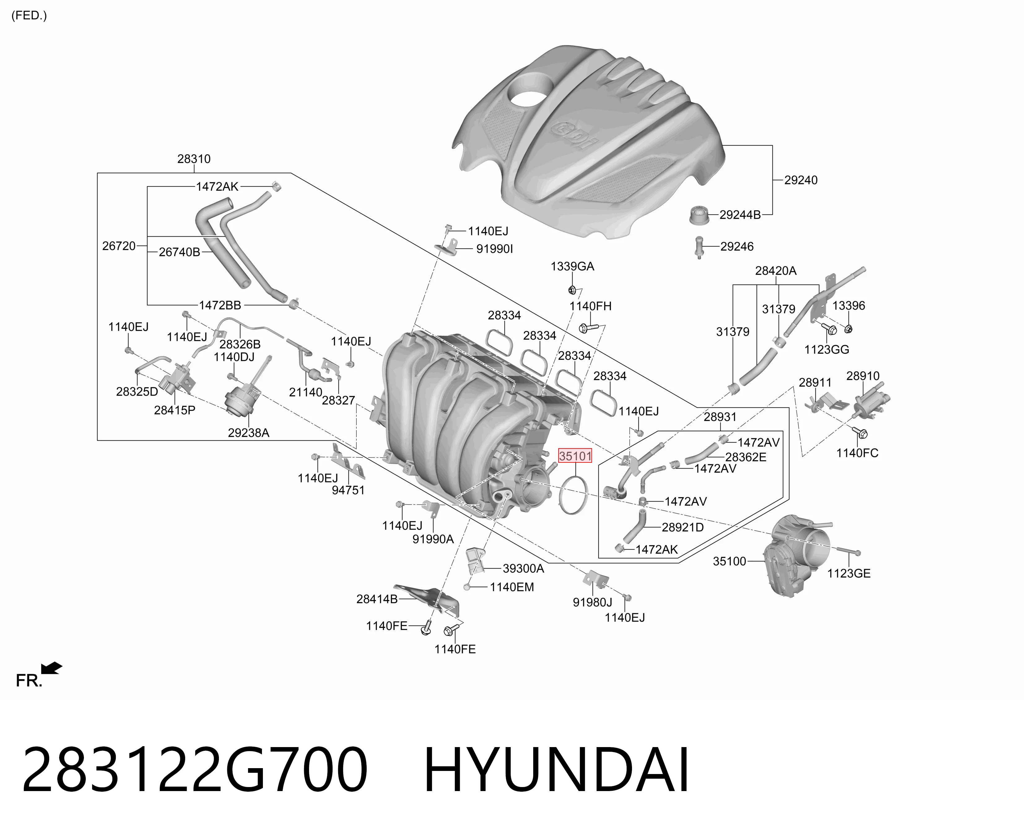 283122G700 Hyundai/Kia Vedante da válvula de borboleta