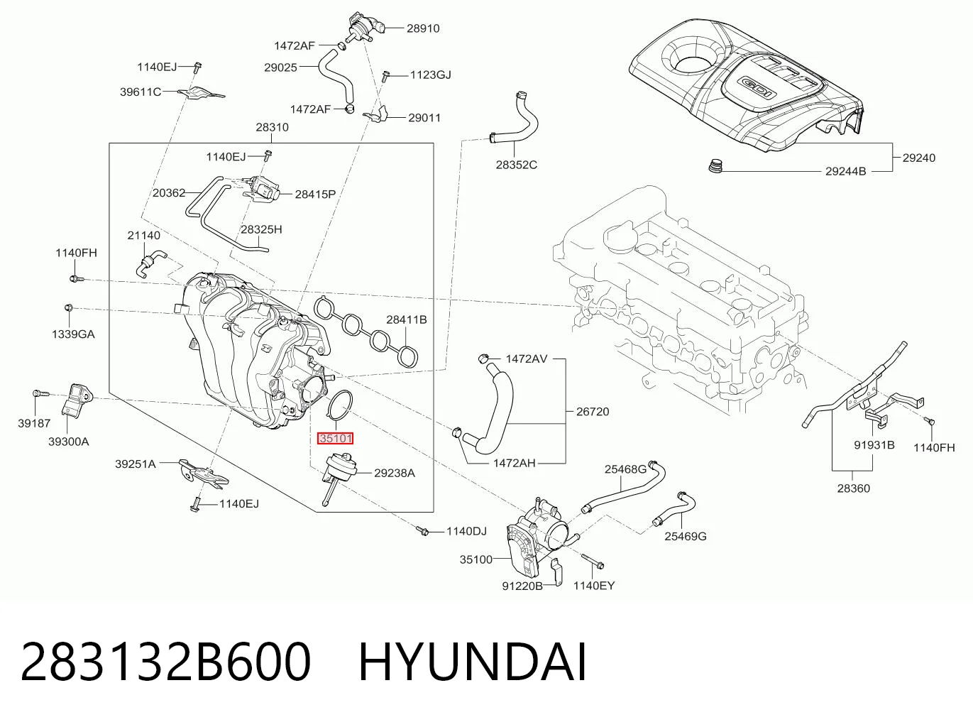 283132B600 Hyundai/Kia Vedante da válvula de borboleta