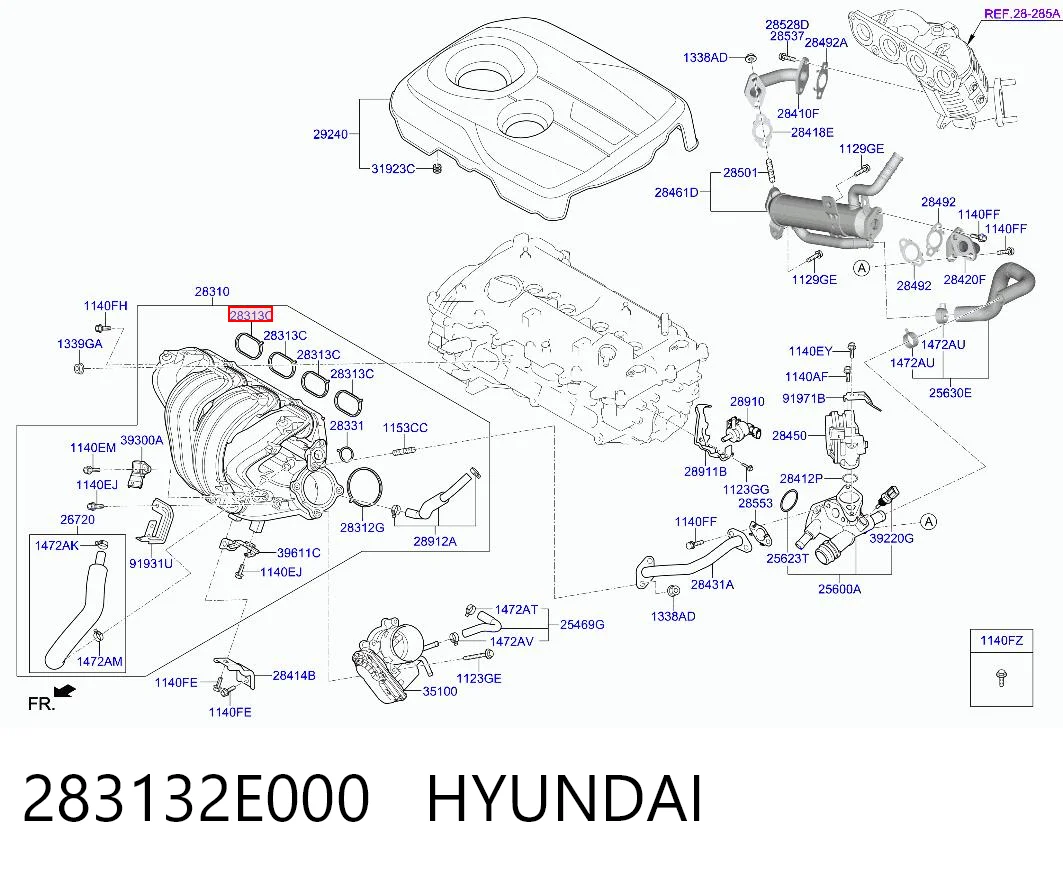 283132E000 Hyundai/Kia Vedante de tubo coletor de admissão