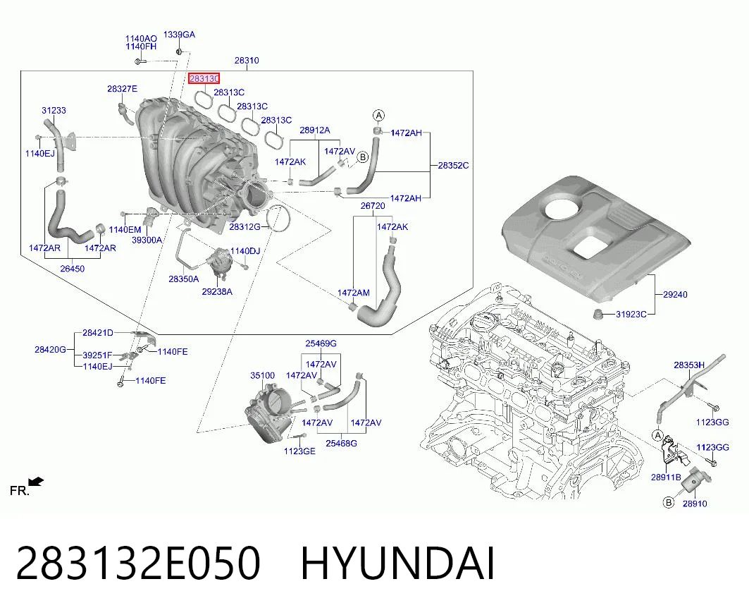 283132E050 Hyundai/Kia Vedante de tubo coletor de admissão
