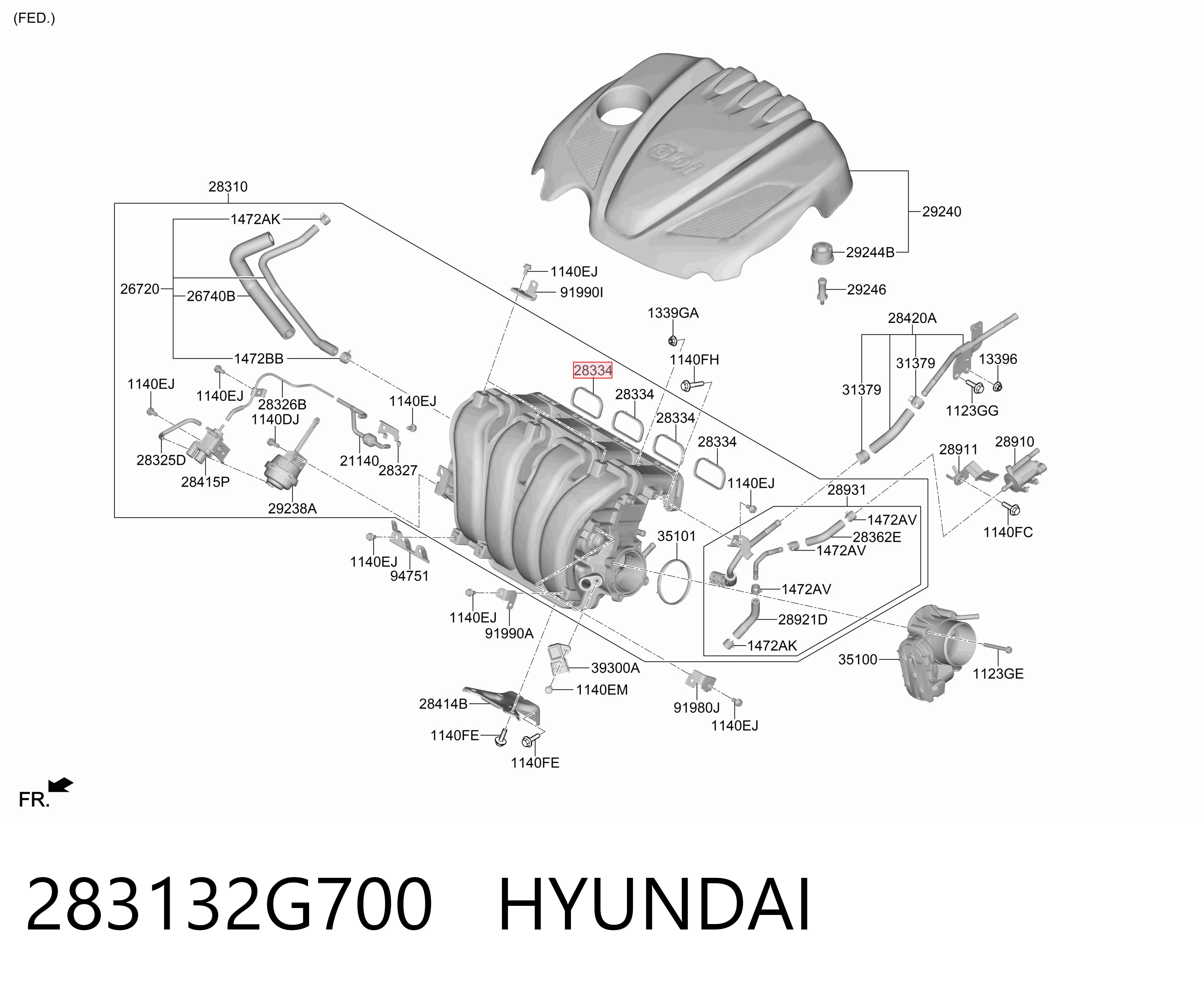 283132G700 Hyundai/Kia Vedante de tubo coletor de admissão
