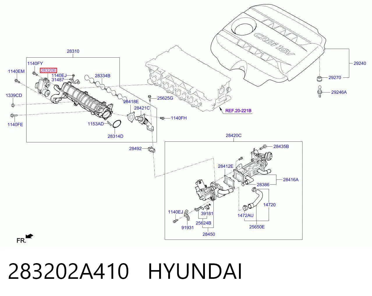 283202A410 Hyundai/Kia Motor diesel com turbocompressor